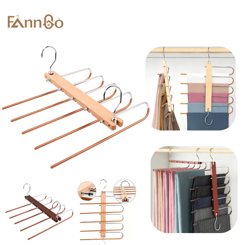 FannGo ไม้แขวน 5 ชั้น (1 แพ็ค) ที่จัดระเบียบตู้เสื้อผ้า 360° ตะขอหมุน เหมาะสําหรับกางเกง กางเกงยีนส์ เลกกิ้ง ผ้าพันคอ