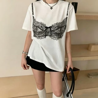 🚚【จัดส่งจากประเทศไทย】เสื้อยืดแฟชั่นสตรี โอเวอร์ไซส์ พิมพ์ลายบิกินี่ แฟชั่นเกาหลี เซ็กซี่ ชิค สาวอกอึ๋ม