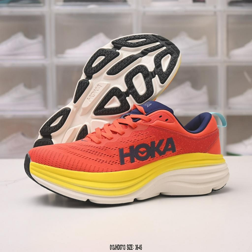 HOKA ONE ONE Bondi 8 รองเท้าวิ่งผู้หญิง, Shock Absorption Road รองเท้าผ้าใบพื้นหนา PI0N