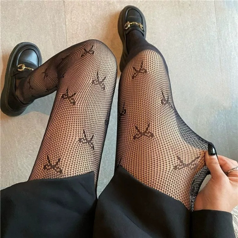 ผู้หญิงเซ็กซี่ Bow-Knot รูปแบบ Fishnet Tights ลูกไม้สีดําตาข่าย Pantyhose สําหรับ Goth Lolita คอสเพลย์ JK สาว Tights