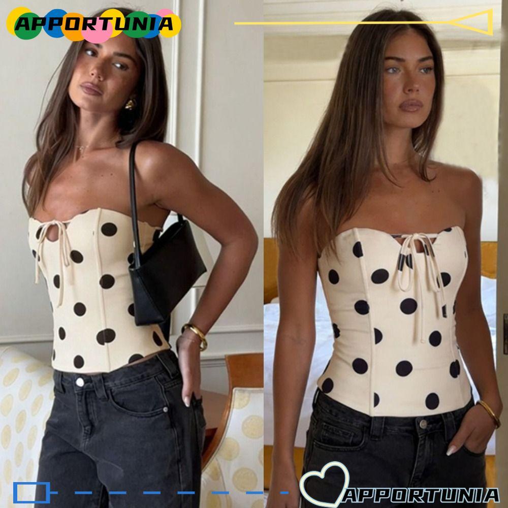 APPORTUNIA เสื้อกล้ามเกาะอก, การออกแบบสไตล์ Y2k Polka Dot Top, ของขวัญสร้างสรรค์ลาย Polka Dot Skinny