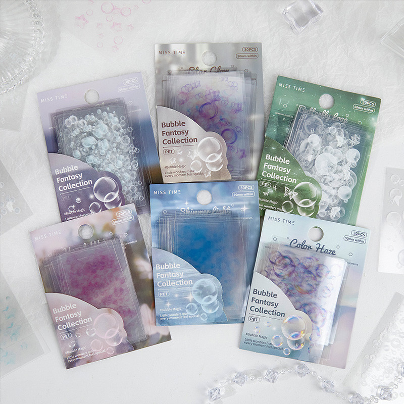 QOUZMO Transparent Bubble PET Sticker Pack, Bubble Fantasy Collection 30 ชิ้น Decals, ความงามสติกเกอร์สําหรับสมุดภาพ Journal Handmade Craft