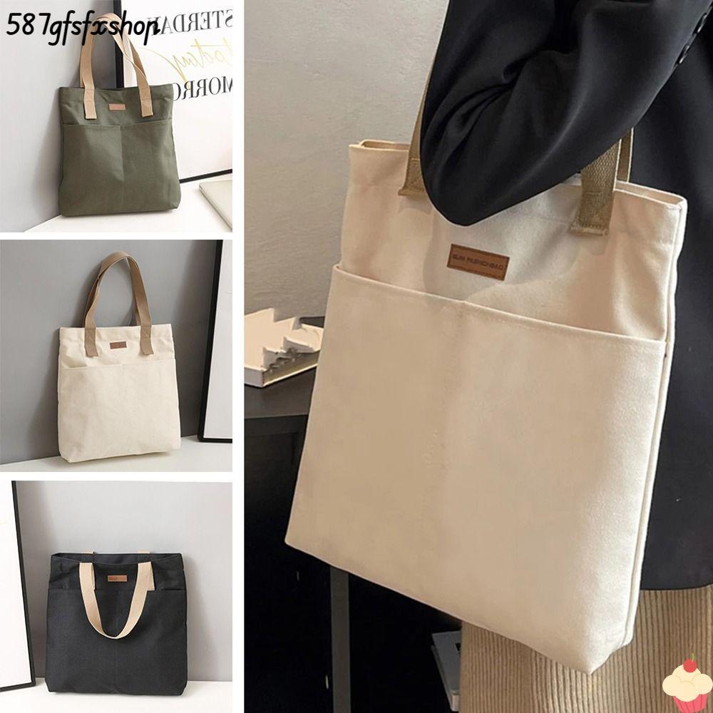 SWEETHOME Tote Bags, กระเป๋าผ้าแคนวาสด้ายเย็บผ้า, Fashion All-Match Large Capacity Shopping Bag Women