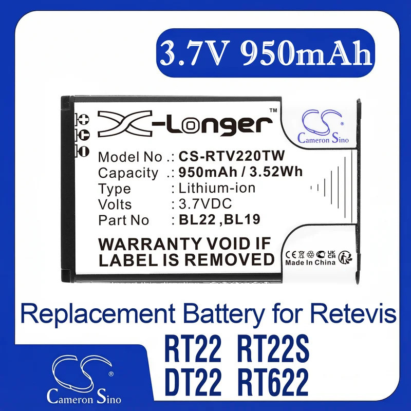 Cameron Sino แบตเตอรี่ทดแทนสําหรับ Retevis DT22, RT15, RT19, RT22, RT22S, RT619, RT622, เหมาะกับ P/N