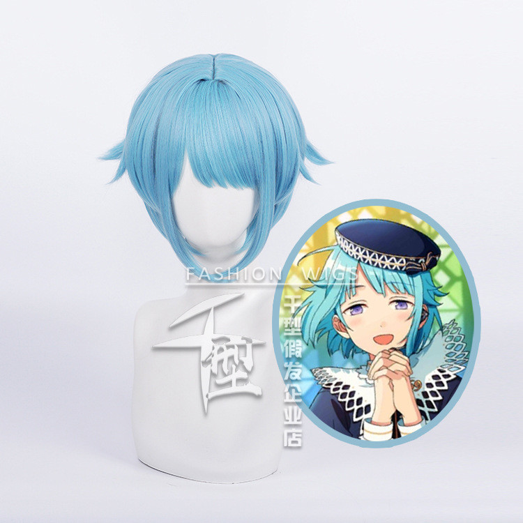 Misscoo อะนิเมะ ES Ensemble Stars Shino Hajime คอสเพลย์วิกผมสีฟ้าสั้นทนความร้อนผมสังเคราะห์