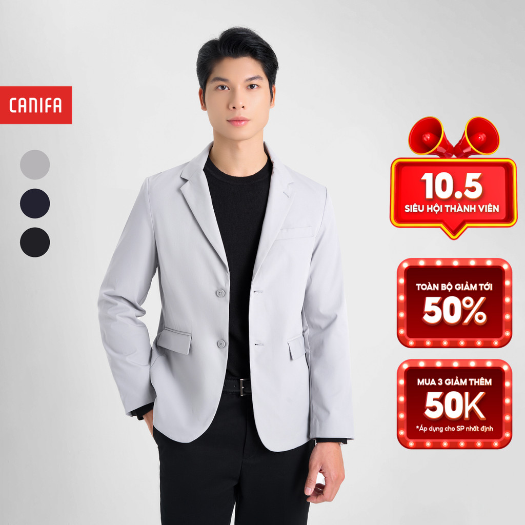 CANIFA เสื้อแจ็คเก็ตเบลเซอร์ผู้ชายแขนยาวและคอปกเสื้อกั๊กหรูหรา 8OT24W017