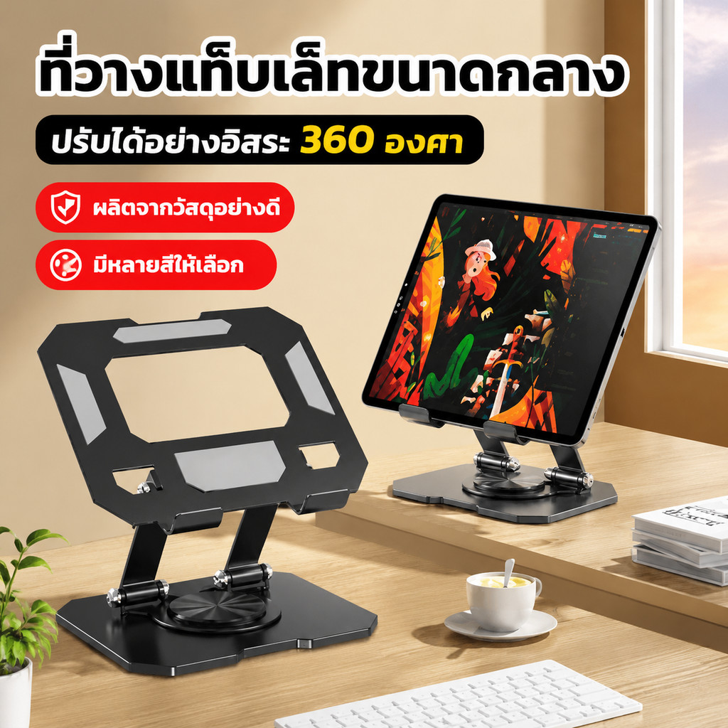 ที่วางแท็บเล็ต ที่วางแท็บเล็ทขนาดกลาง ขาตั้ง ผลิตจากวัสดุอย่างดี ปรับได้อย่างอิสระ 360 องศา