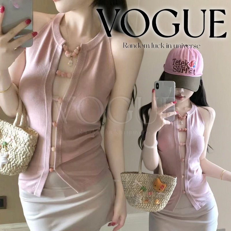 Vogue🌟พร้อมส่ง🌟 เสื้อกล้ามทรงรัดรูป เซ็กซี่แต่คลาสสิก ดีเทลเปิดหน้าแต่งลูกปัดเก๋ๆ (FY5151)