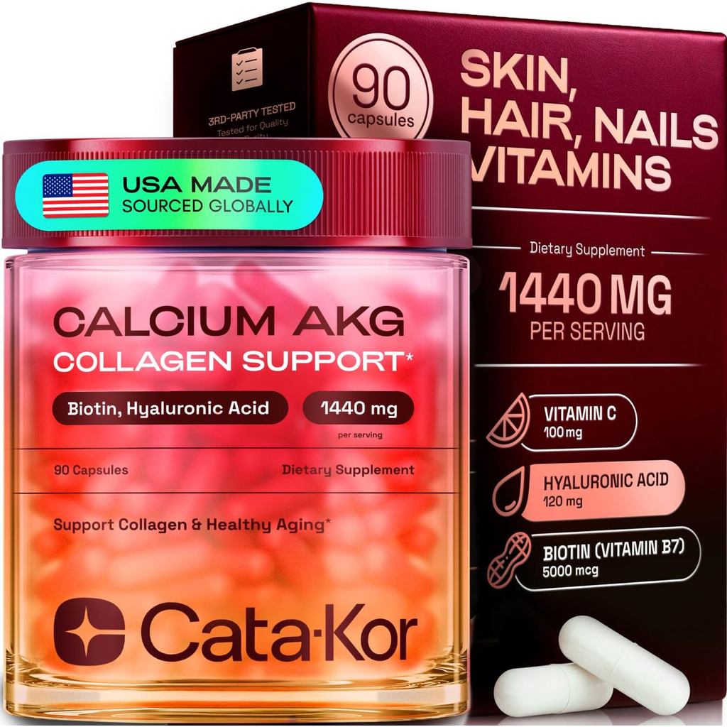 Cata-Kor Hair Skin and Nails วิตามินสําหรับผู้หญิง – อาหารเสริมผมคอลลาเจนไบโอติน | กรดไฮยาลูโรนิก | 