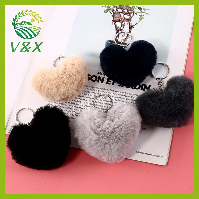 [Snowth] 8CM Fluffy pom พวงกุญแจของขวัญสําหรับผู้หญิงรูปหัวใจนุ่ม Pompon กระต่ายปลอมพวงกุญแจ Ball กร
