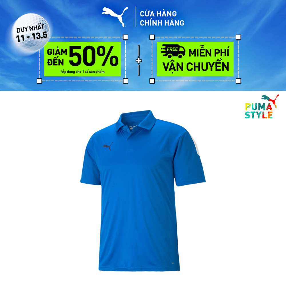 PUMA Mens teammELA Sideline Polo Electric Blue Lemonade-White Blue