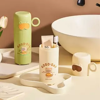 (เวลา) Creative Little Raccoon Wash Cup Home Travel กล่องแปรงสีฟันแบบพกพาน่ารักแว่นตาหมีแปรงสีฟันกล่อง (TH)