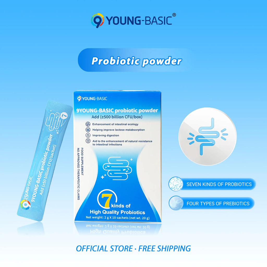9YOUNG-BASIC Digestive Aid Probiotic Powder, 1 box contain: 2gX10 packets, plus (≥500 billion CFU/bo