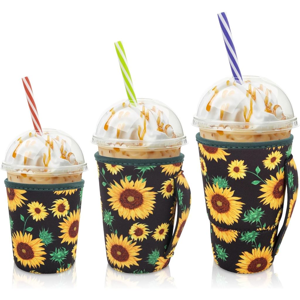 Iced Coffee Sleeve Insulator Sleeves สําหรับเครื่องดื่มเย็นเครื่องดื่ม, 3 Pack Reusable Neoprene Sle