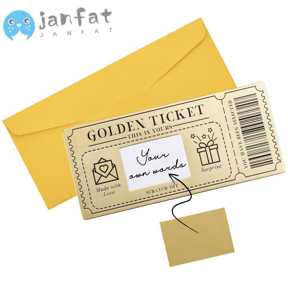 JANFAT Golden Ticket Scratch- Card, Scratch Ticket Concert Ticket, with Envelope Party Favor Raffle 