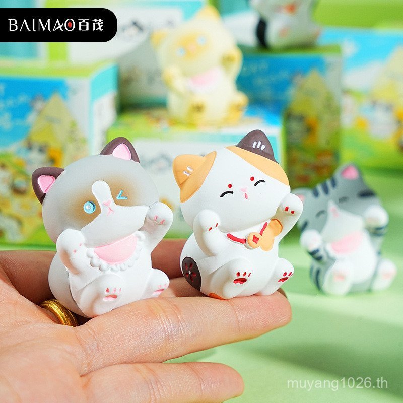 Bai Mao Original Glutinous Jiji Vitality Cat Cat เครื่องประดับรถยนต์น่ารักประณีตตุ๊กตาเรซิ่นเดสก์ท็อ