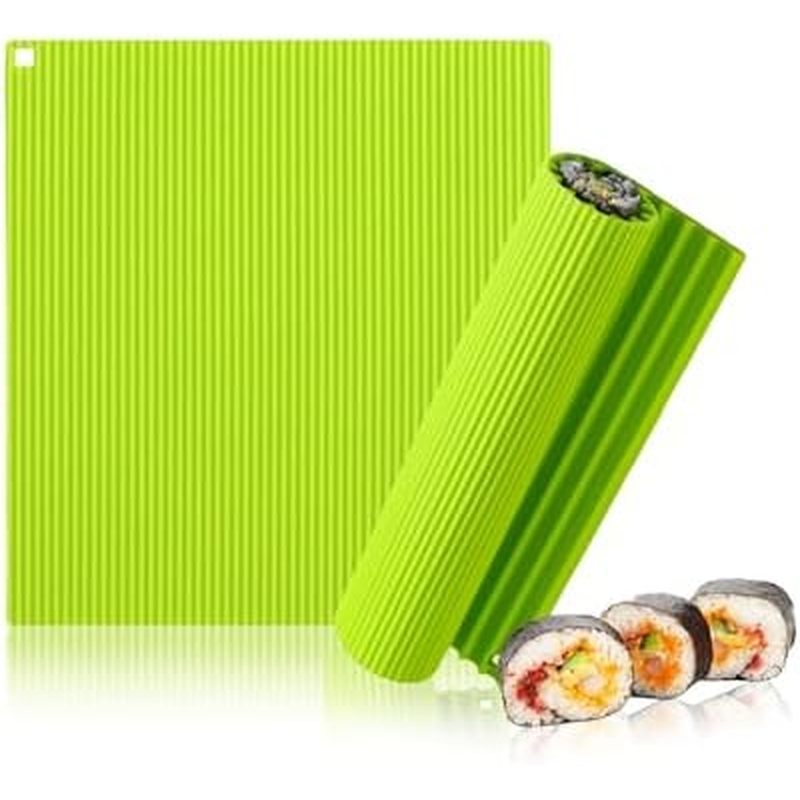 Premium Silicone Sushi Making Kit, 8.6x7.8 Inch Non-Slip Sushi Rolling Mat for Beginners & Kids, Foo