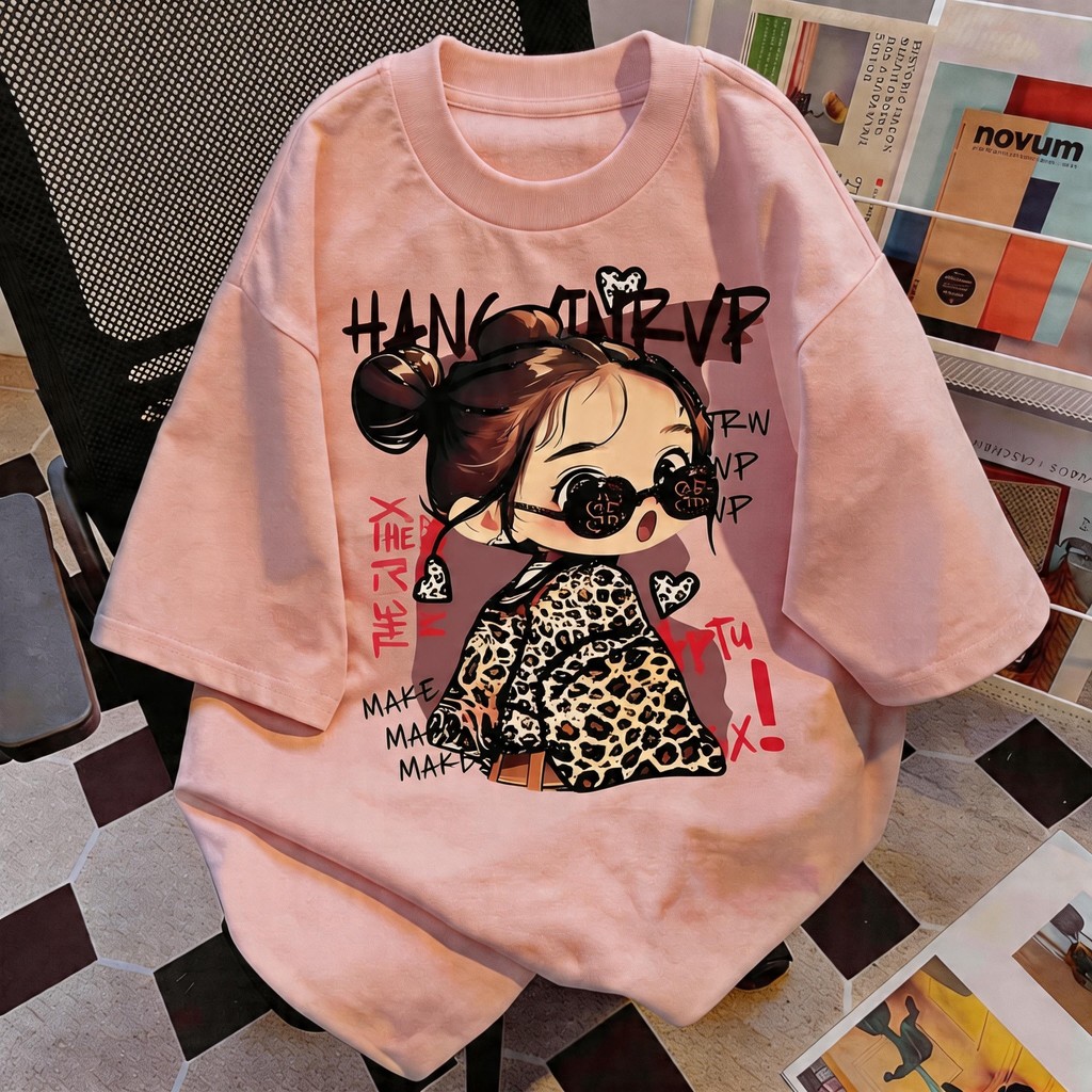 TEE·SHOP🍀 เสื้อยืด oversize เสื้อเท่ๆ เกาหลี " Leopard Girl " เสื้อแฟชั่นใ เกาหลีสไตล์ พิมพ์ลาย ผ้านิ่มใส่สบาย COD📦