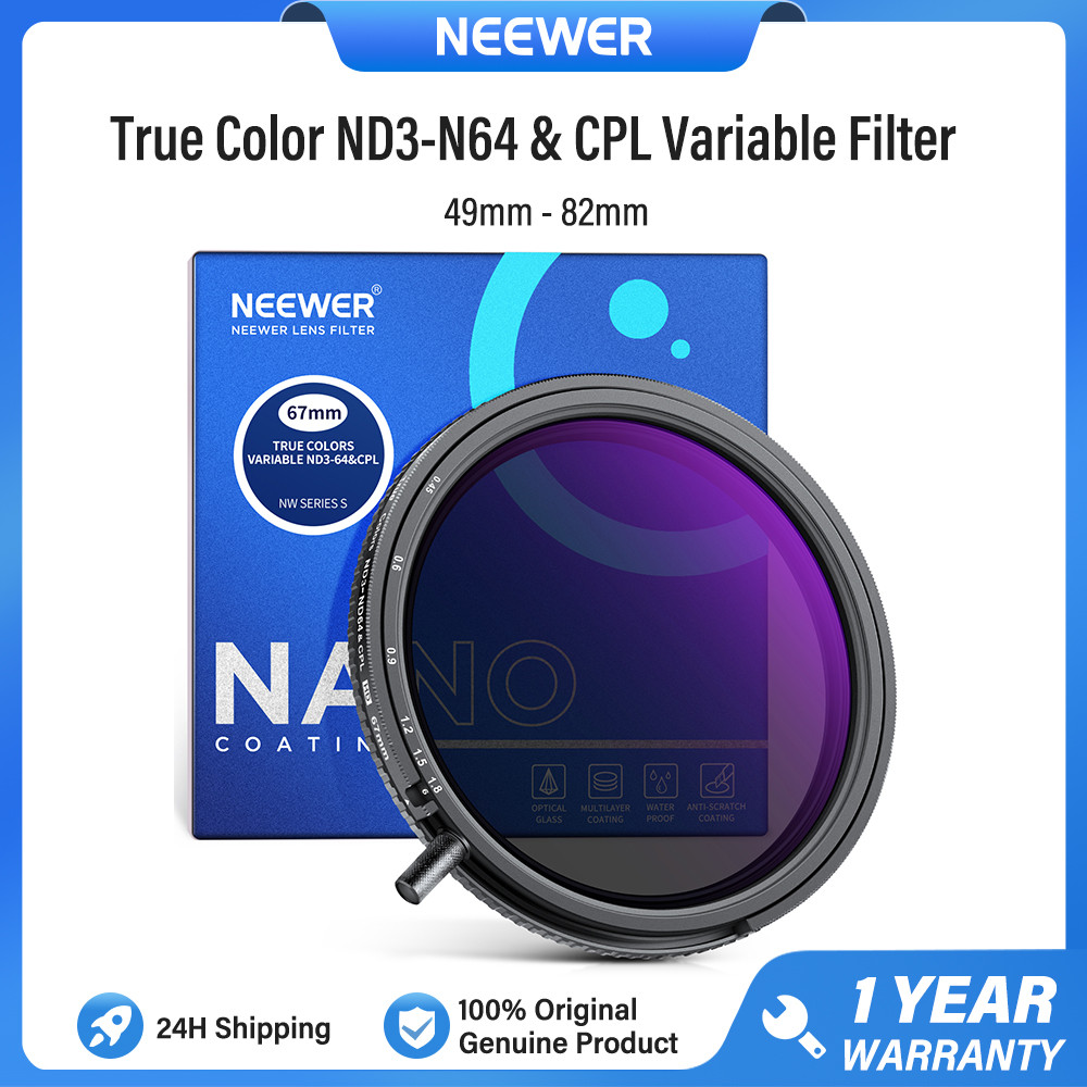 NEEWER 2 in 1 True Color Variable ND3-ND64 & CPL Filter, HD Optical Glass VND Filter 49/52/55/58/62/