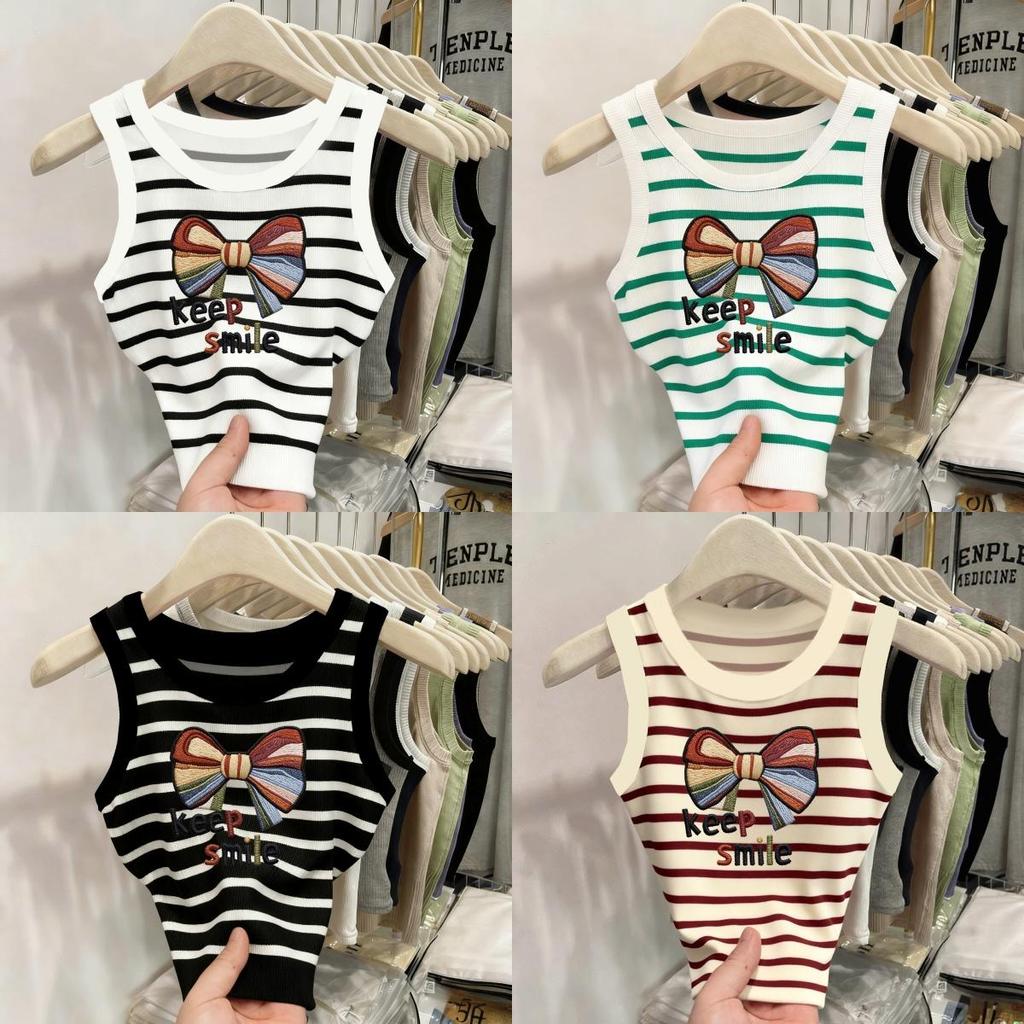 【S-2XL】กผีเสื้อโบว์สีรุ้งน่ารัก สำหรับผู้หญิง รุ่นใหม่ฤดูร้อน แต่งได้หลายสไตล์ ลุคเด็กสีคอนทราสต์ใส่ข้างในหรือข้างนอกได้