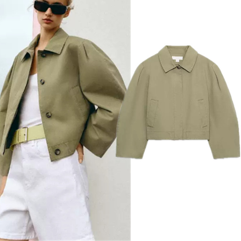 ZA Long Sleeve Flap Collar Washed Effect Short Jacket Coat 6119020