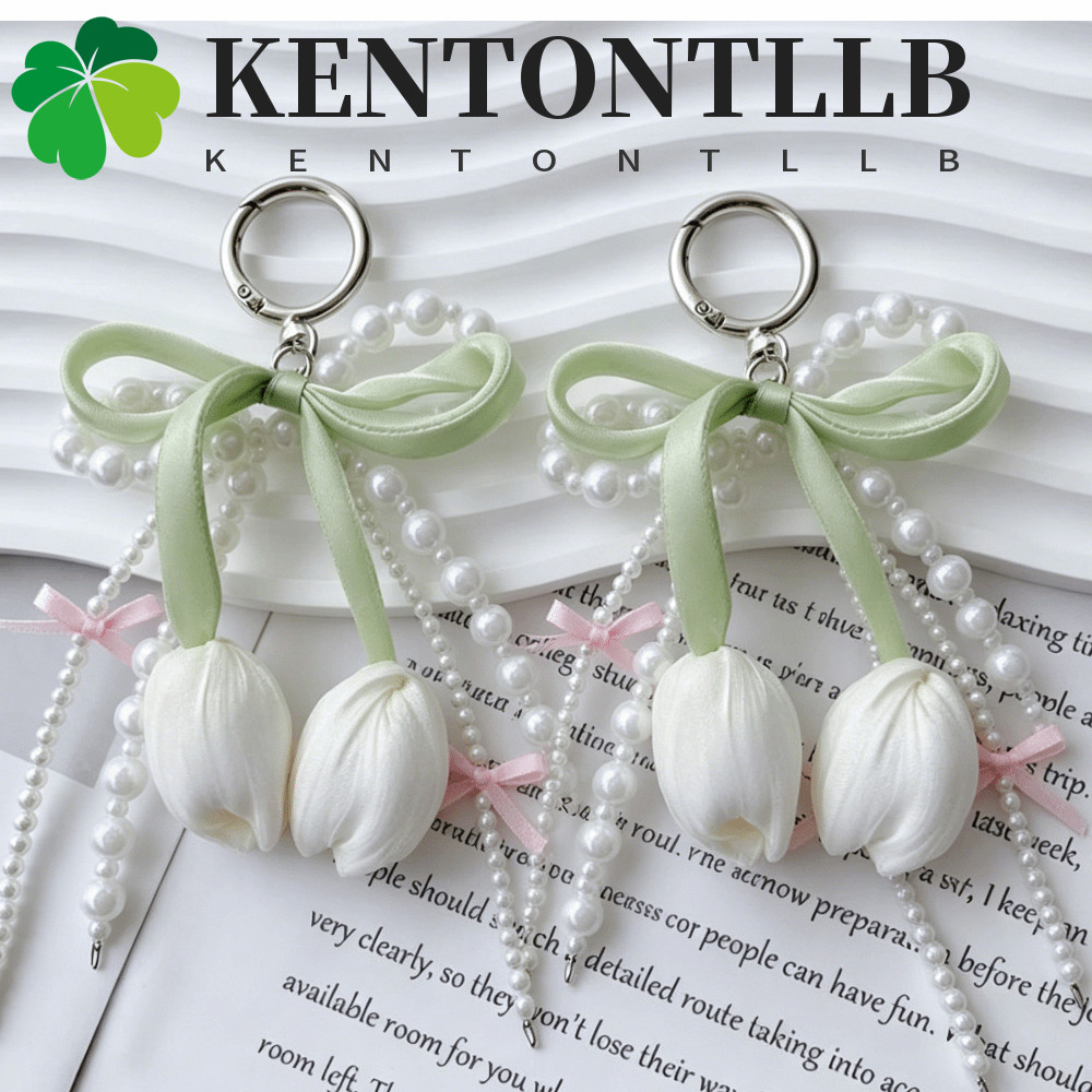 KENTONTLLB กระเป๋า Charm จี้, เครื่องประดับพวงกุญแจทิวลิป Emulational น่ารัก, Y2K Pearl Ribbon Bow มัลติฟังก์ชั่นโซ่โทรศัพท์มือถือโรงเรียน