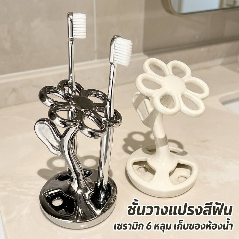 ผู้ถือแปรงสีฟันเซรามิก6สล็อตติดผนังแต่งหน้าจัดเก็บห้องน้ําออแกไนเซอร์ที่ทันสมัยติดตั้งง่าย