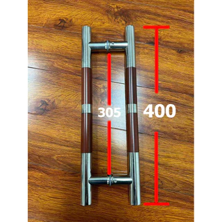 มือจับสแตนเลส มือจับประตูกระจก ยาว400มม. ท่อ25มม. ระยะรู305มม. แข็งแรง ไม่สนิม ติดตั้งง่าย