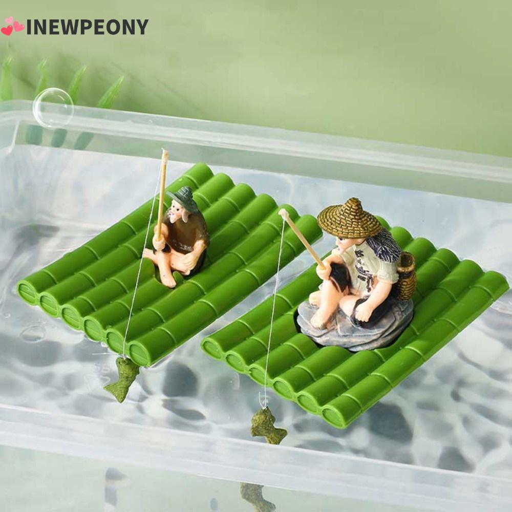 INEWPEONY Old Man เครื่องประดับตกปลา,ใบบัวลอย Jiang Tai Gong ตกปลา, PVC DIY โฟมตกแต่งตู้ปลา Rockery ภูมิทัศน์เครื่องประดับ