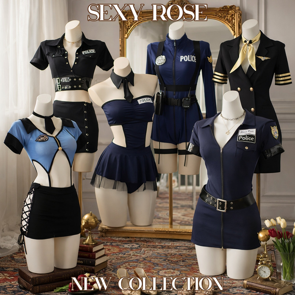 SEXY ROSE ชุดตำรวจคอสเพลย์ คอสเพลย์เซ็กซี่ ชุดเซ็กซี่ผู้หญิงสุดยั่ว 🐰 M-5XL | 40-100กก. SET-1111