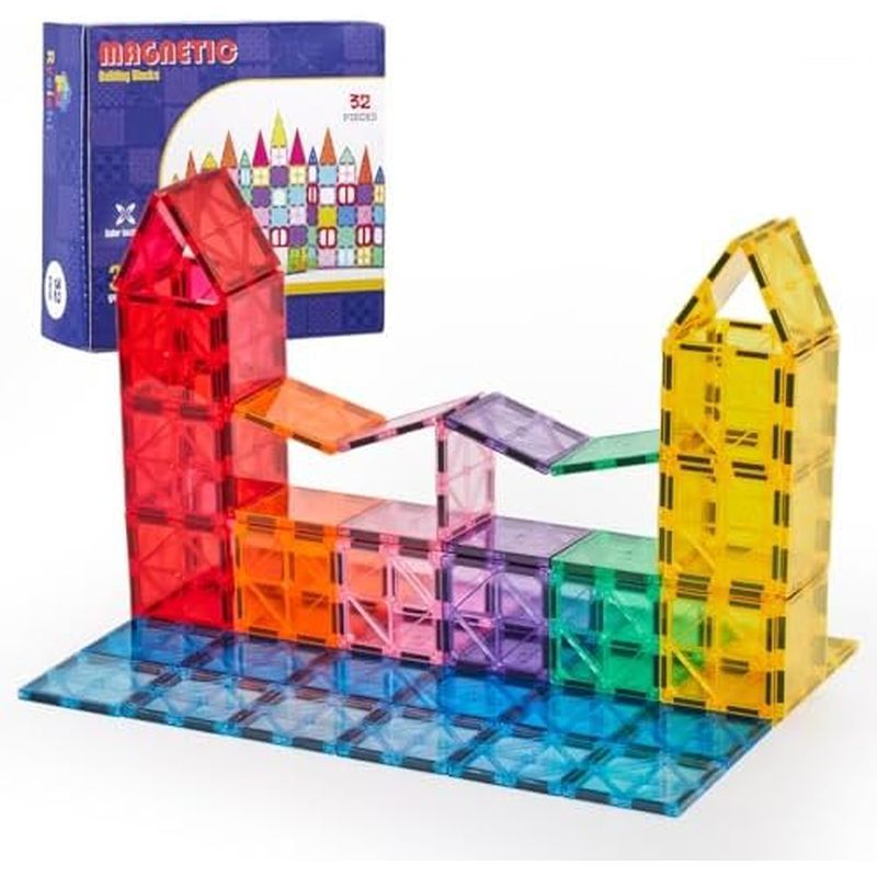 Ryoichi 138PCS Magnetic Building Tiles Set with 2 Cars, STEM Educational Construction Blocks & Monte