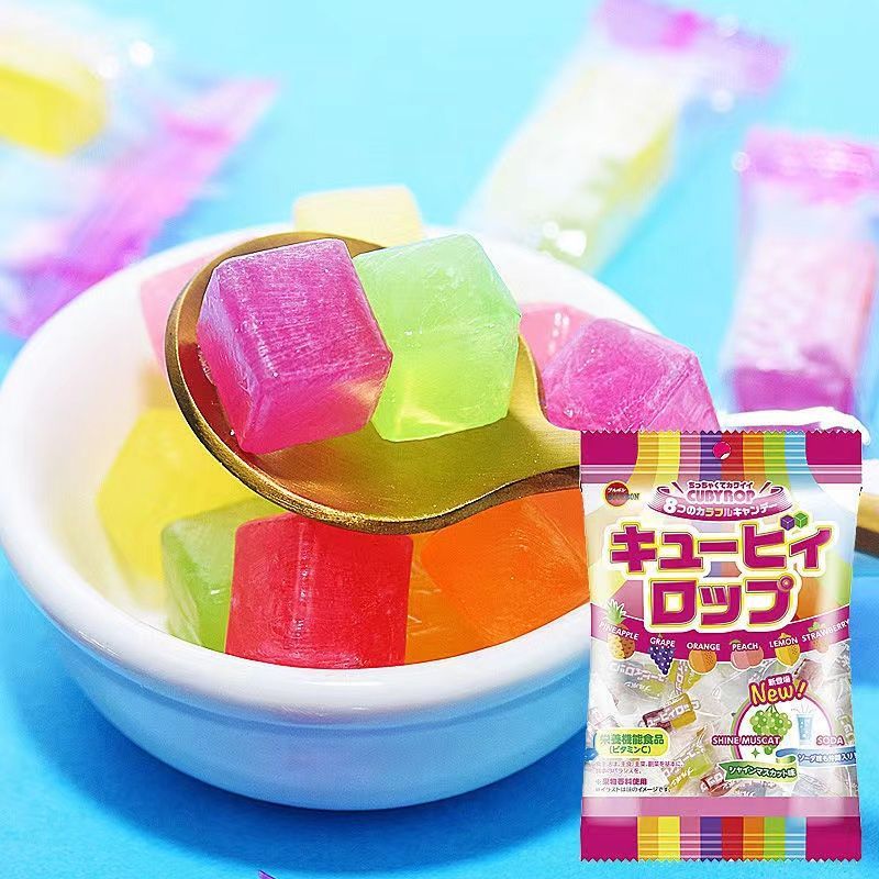 ญี่ปุ่นนําเข้า Bourbon Bourbon รสผลไม้ลูกอมผสมขนมแต่งงานที่มีสีสัน Cube Candy Influencer Snacks % T2
