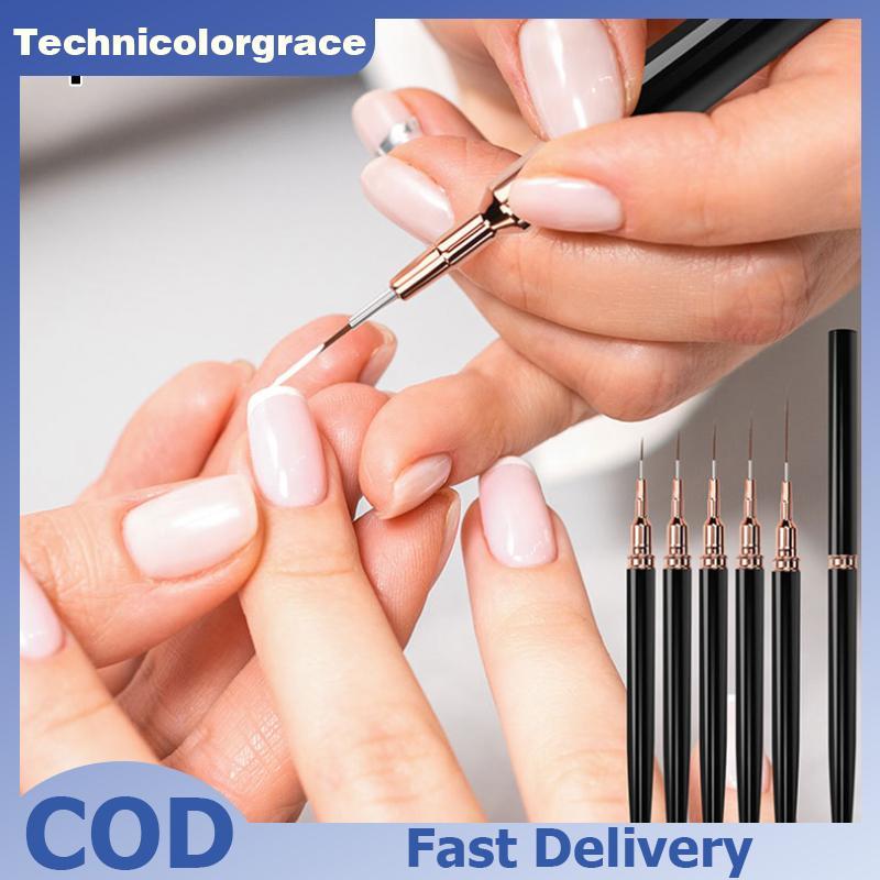 Technicolorgrace 5 ชิ้น/เซ็ต Professional Nail Art Liner แปรงสําหรับ Striping ภาพวาดออกแบบ,เจล Liner เล็บแปรงสําหรับเล็บ 7/9/11/15/20 มม.TCE