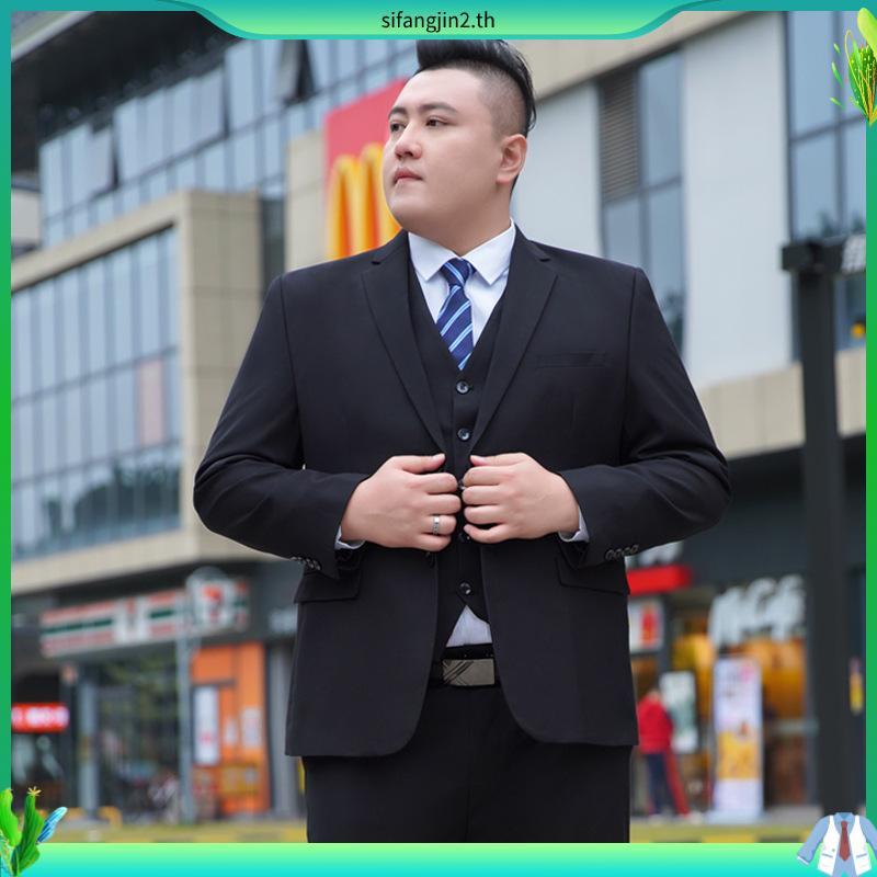VUPAN ชุดสูทผู้ชายไซส์ใหญ่ พร้อมแผ่นรองไหล่ ผ้ากันรอยยับ สีดำ M-8XL ธุรกิจ blazer  [A75]