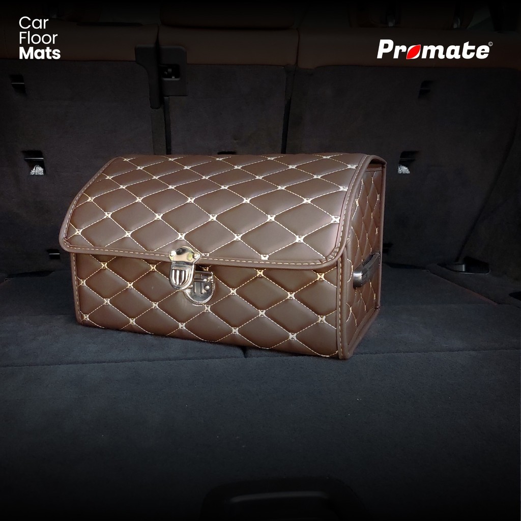[ตะกร้าอุปกรณ์เสริมสําหรับรถยนต์] PROMATE กล่องเก็บของสําหรับท้ายรถหนัง PVC - ขนาด S