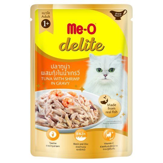 มีโอดีไลท์ ทูน่าผสมกุ้งในเกรวี่ 70ก MEO DELITE POUCH TUNA SHRIMP GRAVY 70G