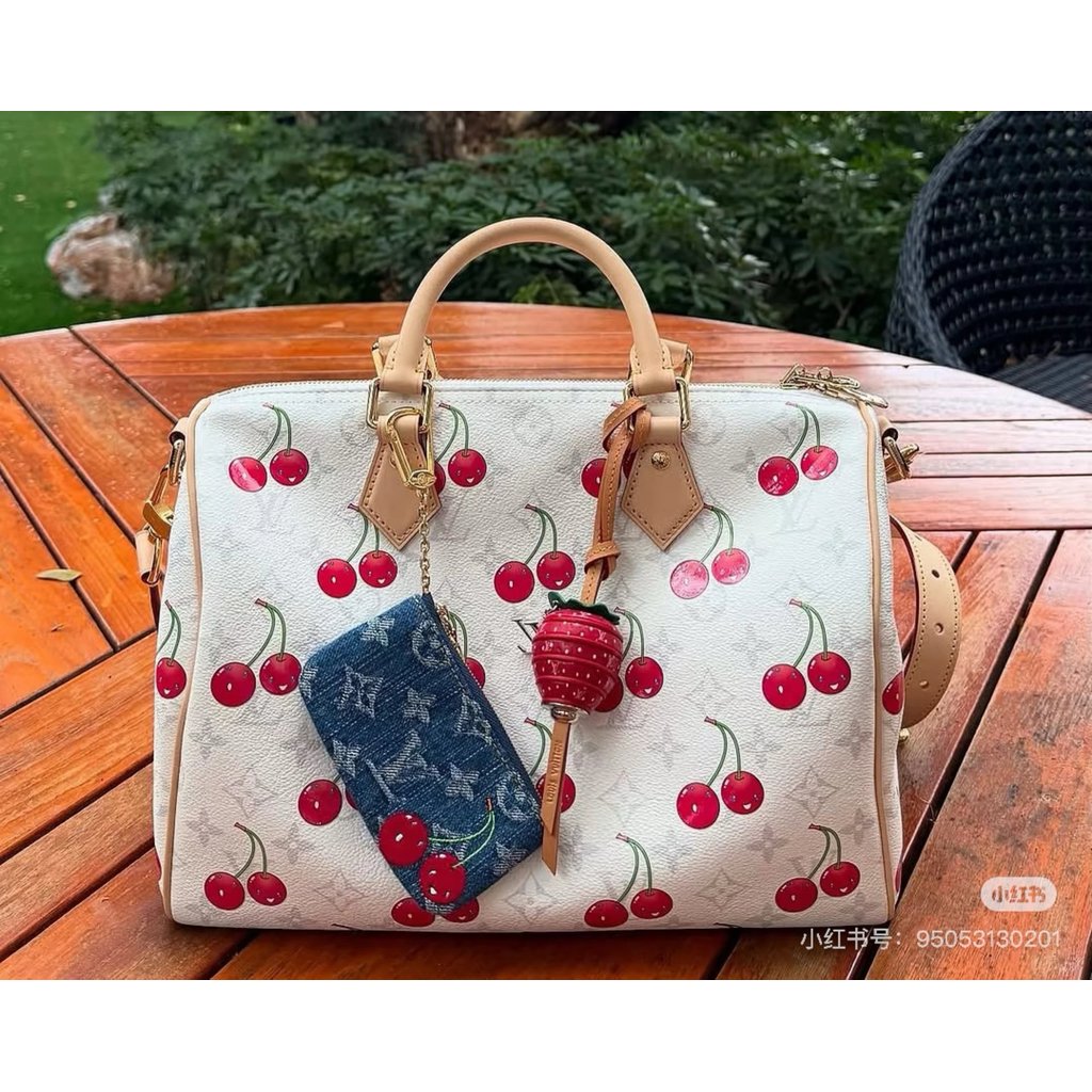 LV Takashi Murakami Series Blue Denim Cherry Denim Denim soft Original Hardware Blue Cherry Pillow B