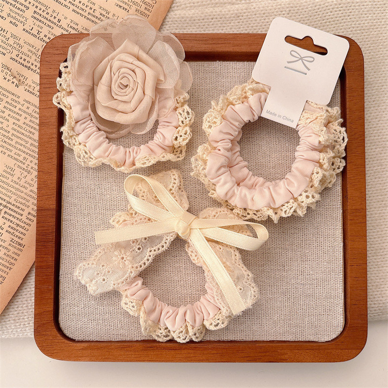 ลูกไม้ขนาดเล็ก Scrunchy แหวนเชือกผมสาวโบว์ดอกไม้หัวเชือกยืดหยุ่นสูงแหวนผมยางรัด