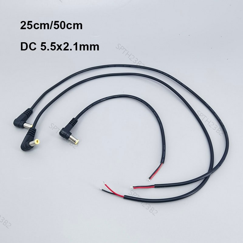 2pin DC ชายปลั๊ก pigtail 5.5x2.1 มม.22AWG 3A มุมขวาสายไฟชาร์จข้อศอก TH23B2