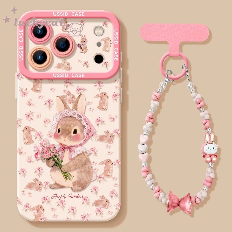Insน่ารักดอกไม้สีชมพูกระต่ายเคสโทรศัพท์สําหรับiPhone 17 16 15 14 13 12 11 Pro Max X Xr Xs Max 7 8 Plus SE2020