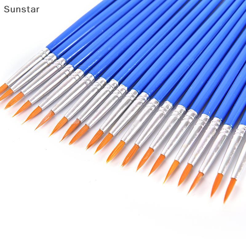 Sunstar 10 ชิ้นไนลอนศิลปินผมแปรงทาสีอะคริลิคสีน้ํารอบ Fine Hand Point Tip Nice