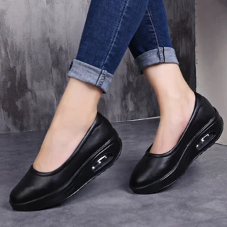 รองเท้าพยาบาลสีดำ Mission White Wedge Cut-Wedges Sneaker รองเท้าพยาบาล