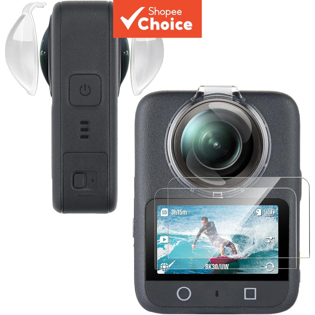 เลนส์ยามสําหรับ DJI Osmo 360 พร้อมตัวป้องกันหน้าจอ 2 แพ็คฟิล์มกระจกนิรภัย HD