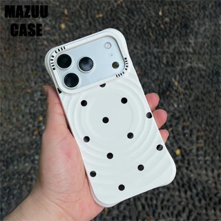 เคสแม่เหล็กไอโฟน ซิลิโคนสีขาว ลายคลื่น จุดดำ มุมสี่มุมหนา ป้องกันกระแทก สำหรับ iPhone 17 16 15 14 13 12 11 Pro Max Plus