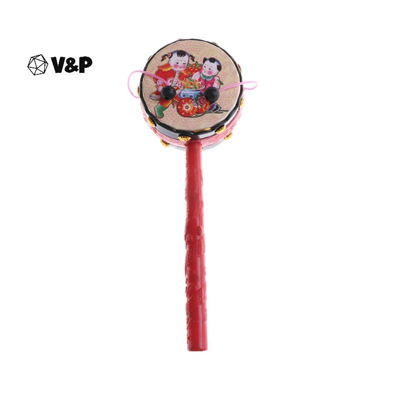 V&P ตลกน่ารัก Rattle กลองจีนแบบดั้งเดิม Hand Bell เครื่องดนตรีของเล่น