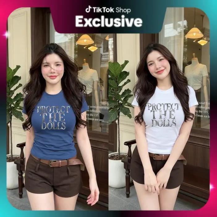 เสื้อเข้ารูป สไตล์เกาหลี เสื้อยืดรัดรูป สาวอวบใส่ได้ มีไซส์ S-XL พร้อมส่ง สกรีนลายเท่ๆ ผ้ายืดตามตัว ใส่แล้วพรางหุ่น ร