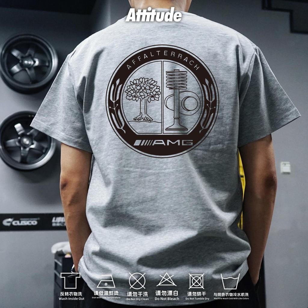 Attitude ดัดแปลงรถรอบคอแขนสั้นเสื้อยืด AMG Apple Tree พิมพ์สําหรับผู้ชายและผู้หญิง