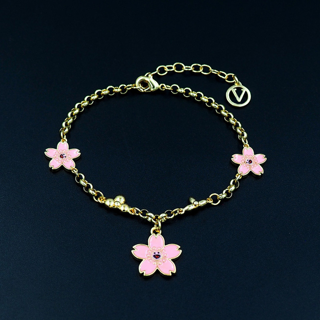 V Letter 3 Pink Oil Dripping Cherry Blossom Bracelet Ladies All-Match Three Cherry Blossom Flower Br