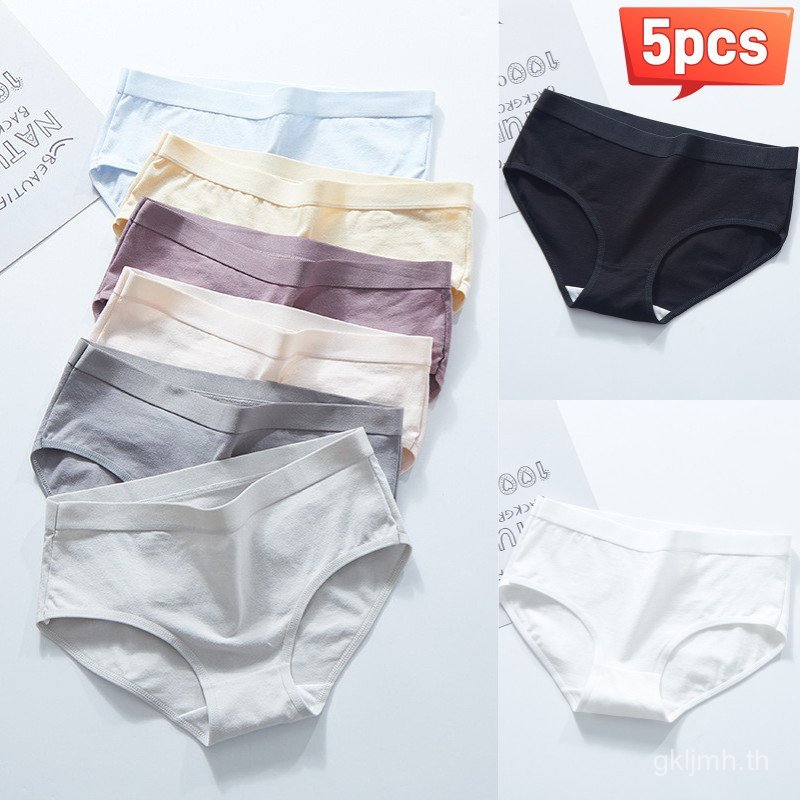 （5pcs）กางเกงชั้นใน ผ้าฝ้าย เอวกลาง ไร้รอยต่อ เซ็กซี่ สวมใส่สบาย สําหรับเด็กผู้หญิง