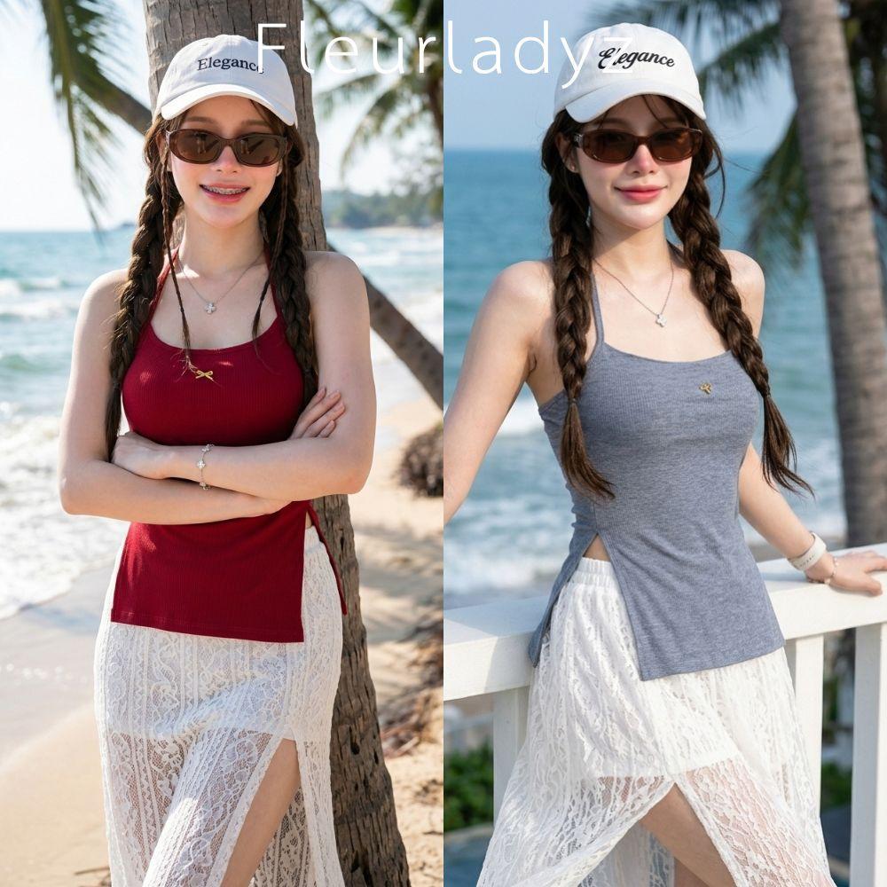 Fleurladyz เสื้อคล้องคอ เรียบแต่หรู ผ้าร่องไม่บาง(ผ่าข้างชิคๆ)